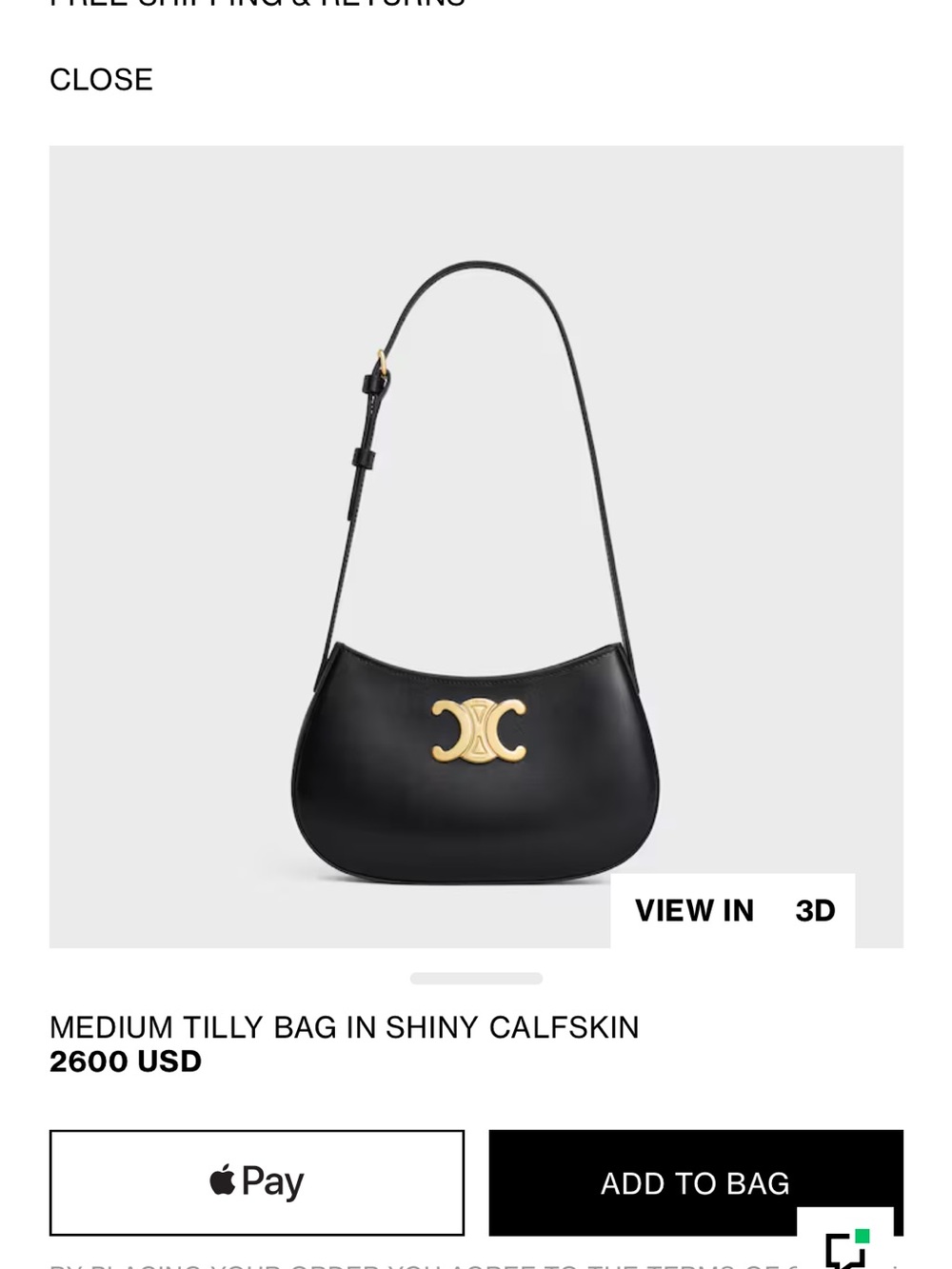 Celine Medium Tilly Shoulder Bag in Black with Gold Hardware